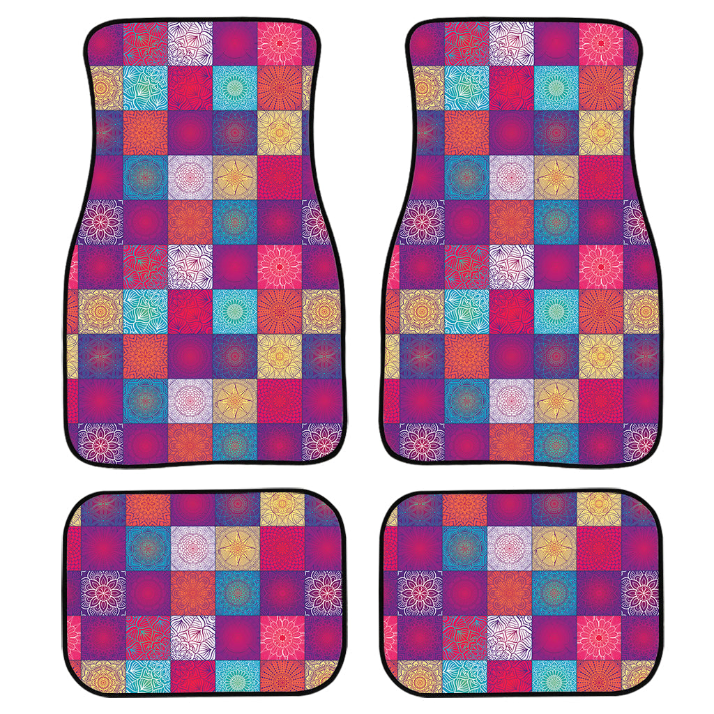 Boho Mandala Patchwork Pattern Print Front And Back Car Floor Mats, Front Car Mat