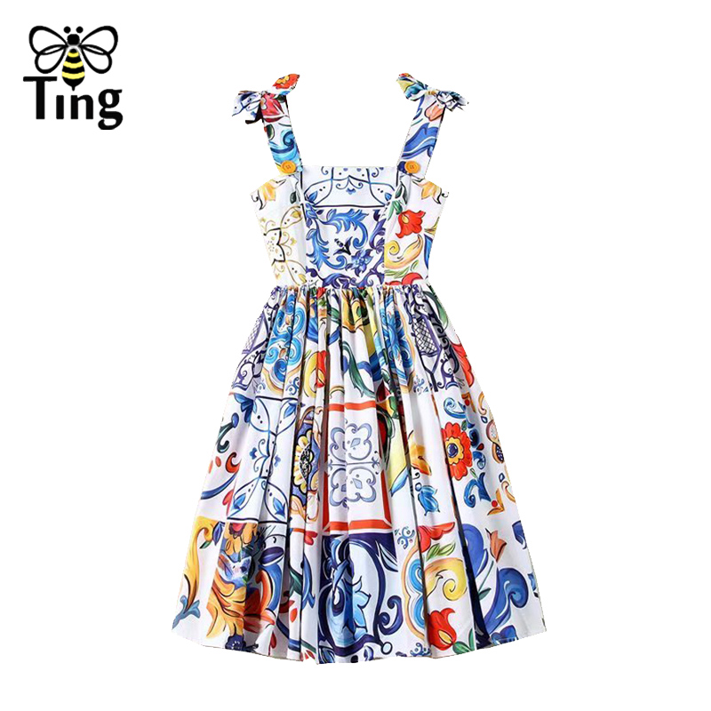 Tingfly Vintage Print Strap Tie Up Summer Sleeveless Party Mini Dresses Retro Elegant A Line Short Dress Street Chic Vestidos D alx