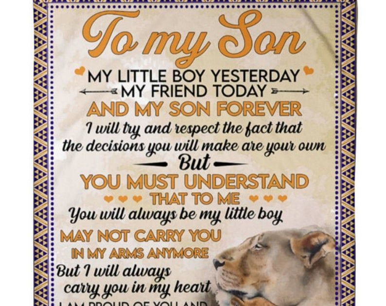 To My Son My Little Boy Yesterday My Friend Today My Son Forever Lion Family For Son Love Mom Sherpa Fleece Quilt Blanket Personalized Decor