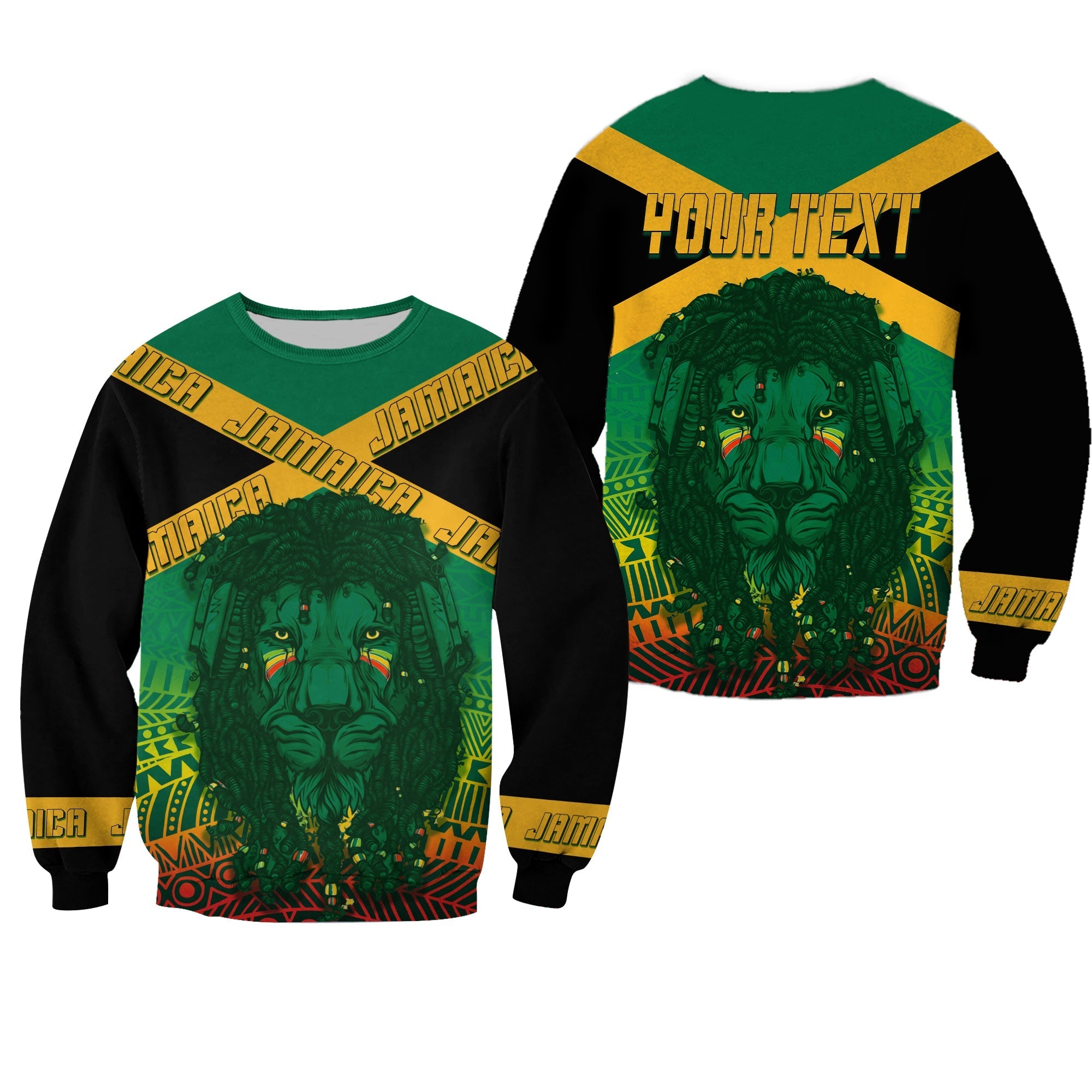 Jamaica Personalised Sweatshirt Rastafari Lion Mix Kente Lt7