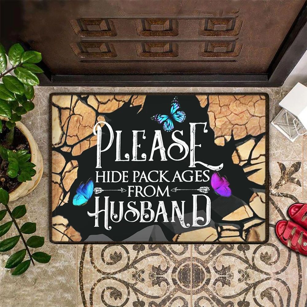 Please Hide Packages From Husband Doormat Funny Door Mat Outdoor Mat Entrance Door Rug