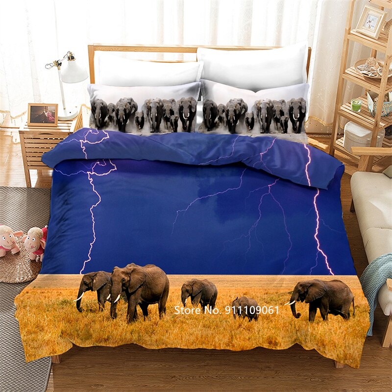 3D Digital Printed Elephant Bedding Children Deluxe Down Duvet Cover Pillowcase Boy Bedding Set King Queen Double Bedding