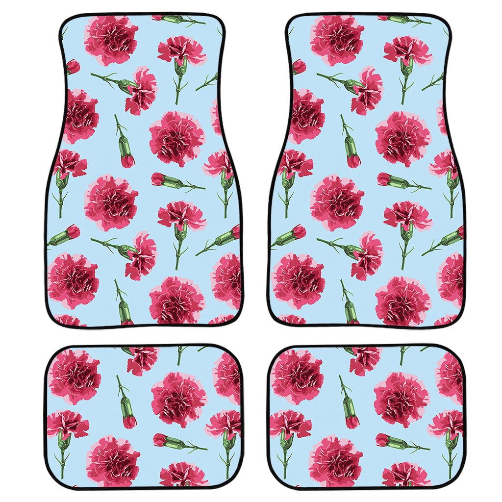 Pink Carnation Pattern Print Front And Back Car Floor Mats, Front Car Mat