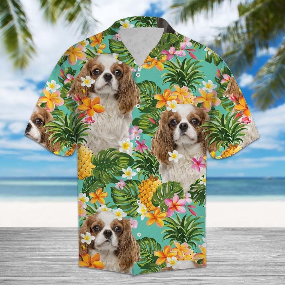 Tropical Pineapple Cavalier King Charles Spaniel Aloha Hawaiian Shirt Colorful Short Sleeve Summer Beach Casual Shirt For Men And Women