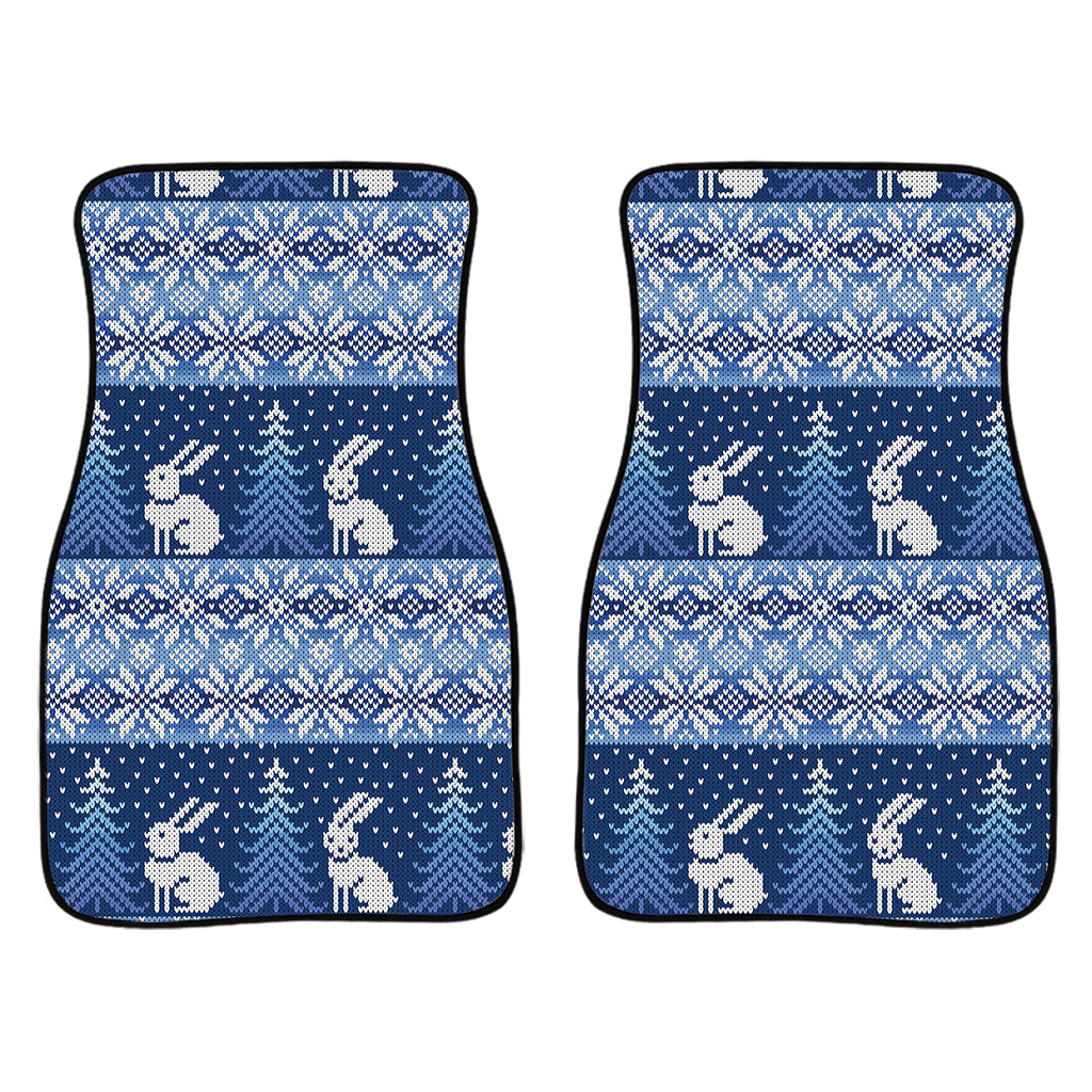 Snow Rabbit Knitted Pattern Print Front Car Floor Mats