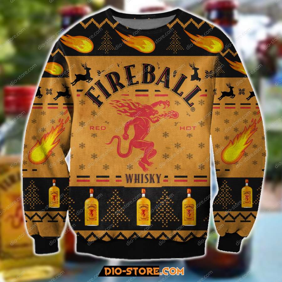 3D ALL OVER PRINT KNITTING PATTERN FIREBALL CINNAMON UGLY CHRISTMAS SWEATER 1