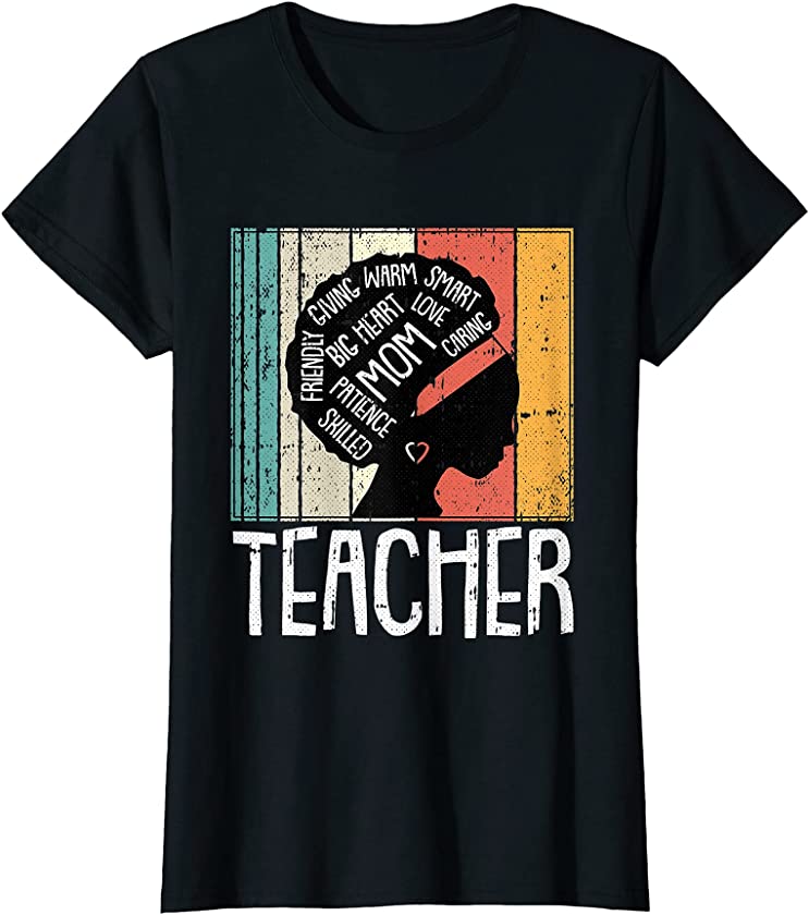 Womens Black Teacher Mothers-Day Mom Afro Hair Melanin Pride Mama T-Shirt