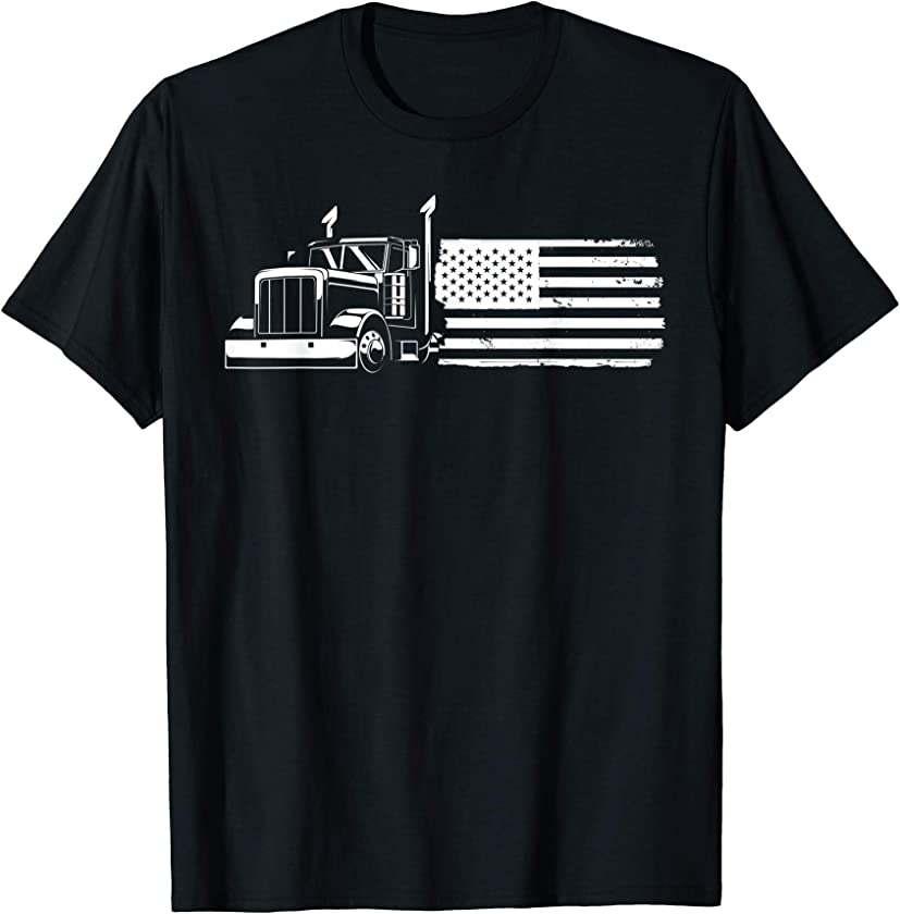 American flag truck driver gift idea vintage 18 wheeler T-Shirt