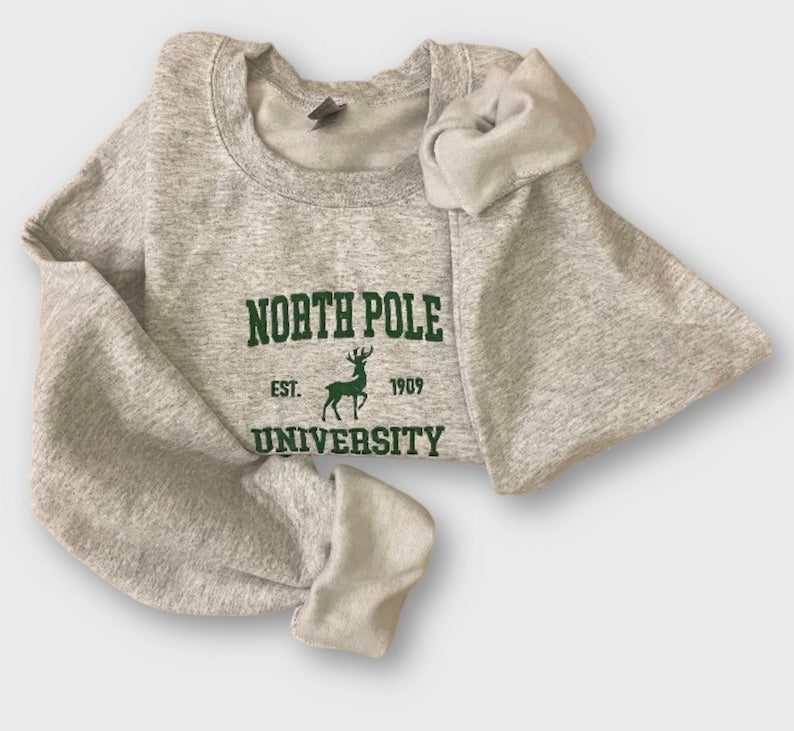 North Pole Christmas Embroidered Sweatshirt 2D Crewneck Sweatshirt All Over Print Sweatshirt For Women Sweatshirt For Men Sws4627