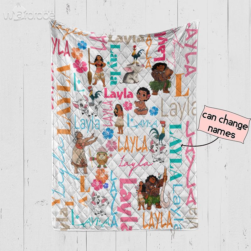 Baby Personalized Custom Name Princess Moana Baby Blanket – Baby Birthday Gifts  – Quilt Blanket