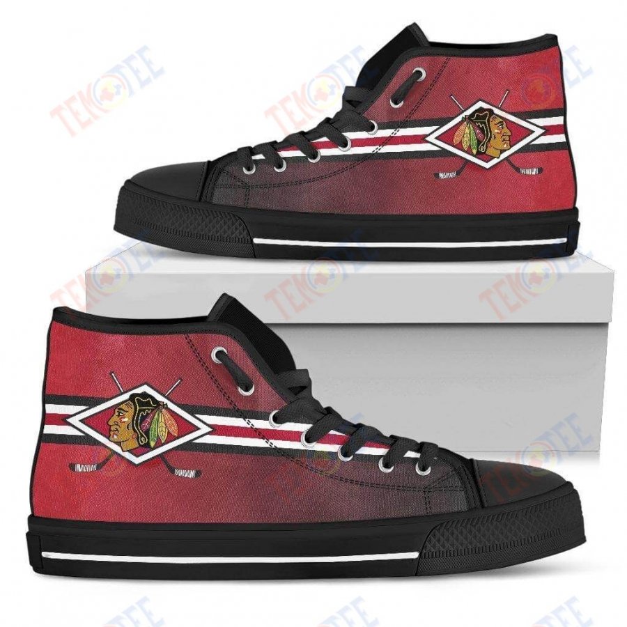 Mens Womens Chicago Blackhawks High Top Shoes Double Stick Check Shoes TMT890