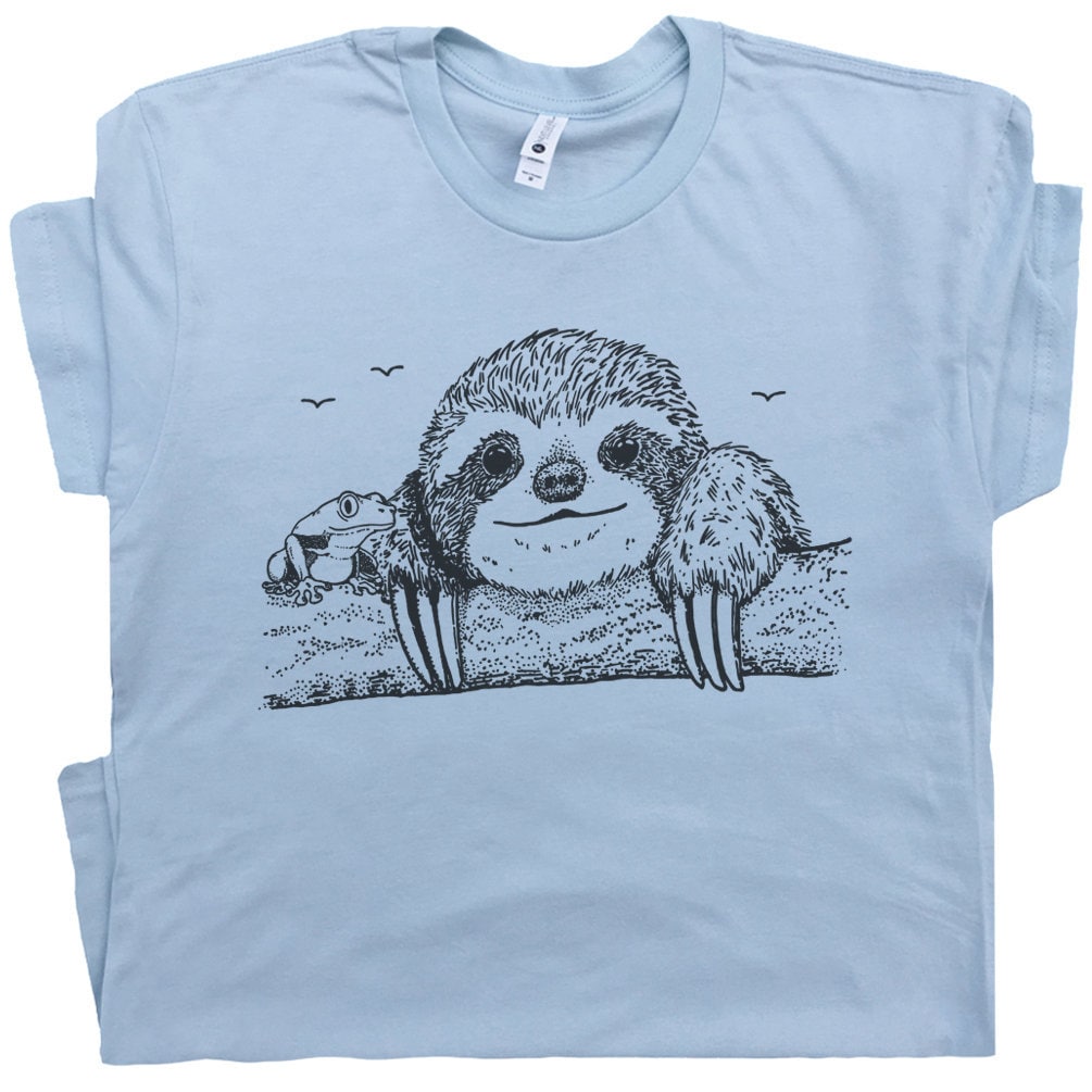 Sloth T Shirt Tree Frog Shirt Cute Funny Animal Shirts for Women Men Kids Adorable Sloth Retro Vintage Graphic Tee Toad Nature Scene