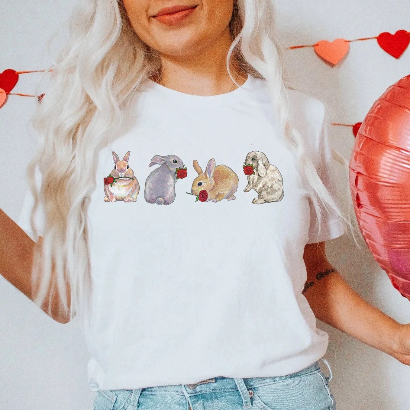 Valentine’s Day Bunnies Shirt, Bunny Mom TShirt, Vday Day Rabbit Mom T-Shirt, Funny Bunny Owner Tee Gift, Lop Bun Lover Gift For Her