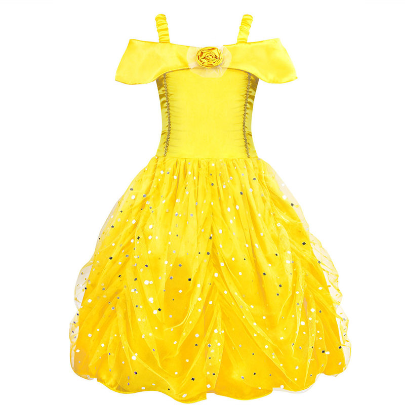 2022 New Cossky Children Girls Belle Princess Beauty And The Beast Cosplay Party Costume Children Christmas Birthday Costume alx