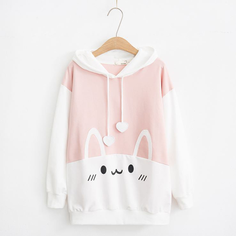 SzBlaZe Korean Style Cartoon Cute Bunny Print Sweatshirt Kawaii Student Rabbit Coat Hooded Sweater Women Top alx