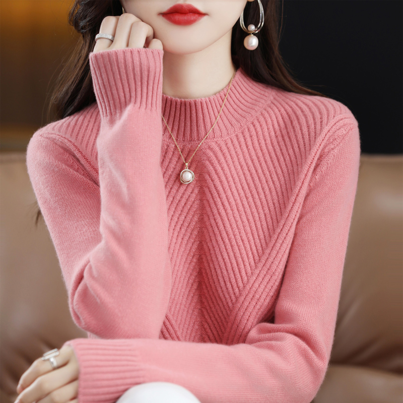 Thickened Semi-Turtleneck Long-Sleeved Knitted Bottoming Sweater For Women’s Solid Color Slim And Warm Inner Pullover Sweater alx