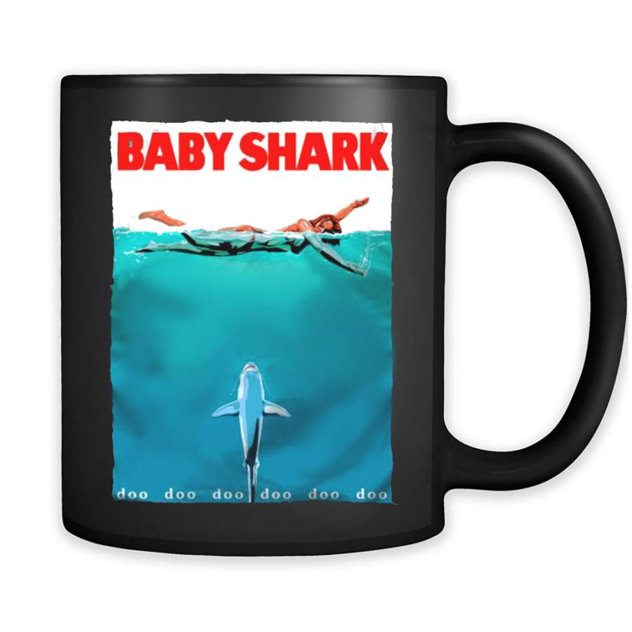 Baby Shark Doo Doo Doo Funny Swimming Girl – Full-Wrap Coffee Black Mug