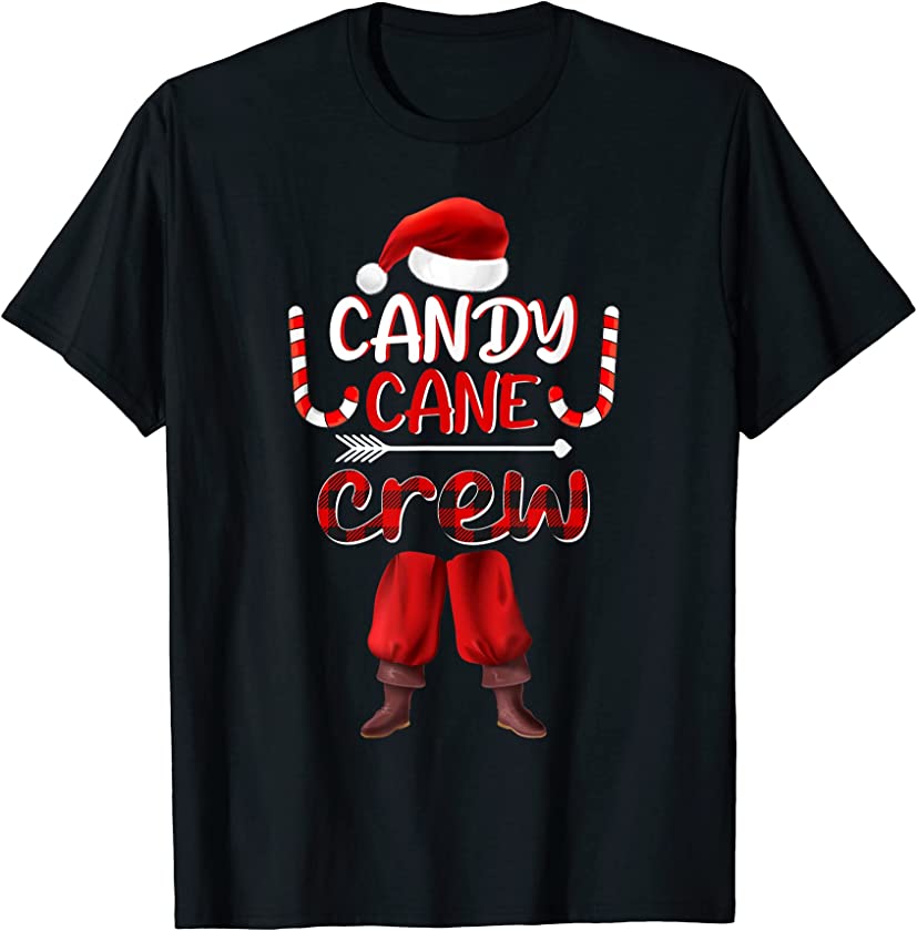 Candy Cane Crew Red Plaid Santa Hat Funny Christmas Pajamas T-Shirt