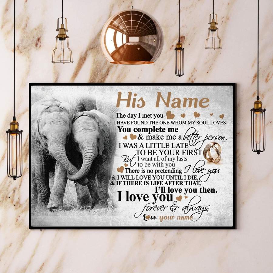 Personalized Elephant I Love You Forever & Always Horizontal Paper Poster No Frame/ Wrapped Canvas Wall Decor Full Size