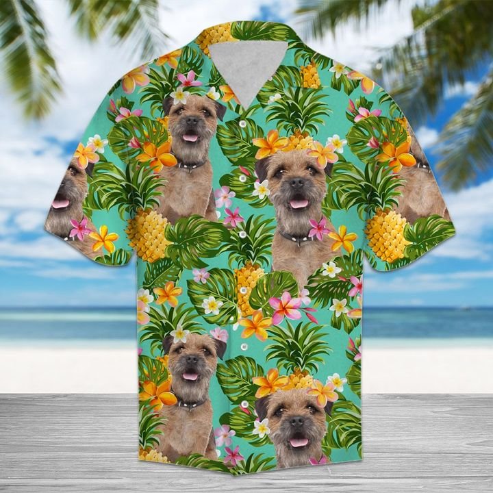 Tropical Pineapple Border Terrier Hawaiian Shirt Summer Button Up For Men, Women, Couple