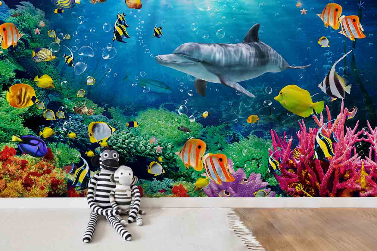 3D Dolphin Underwater World Wall Mural Wallpaper Lqh 28