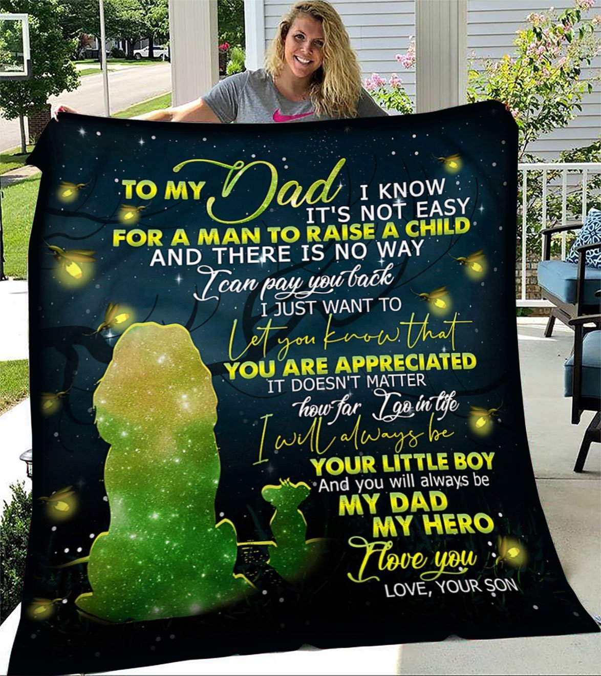 To My Dad My Hero Love Your Son Lion Firefly Fleece Blanket