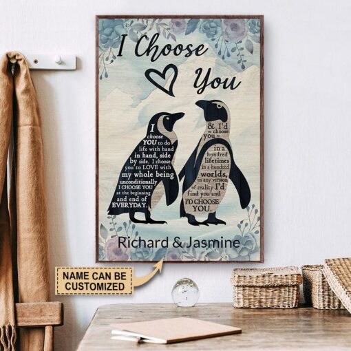 Penguin Couple I Choose You Custom Vertical Canvas Poster For Home Decoration