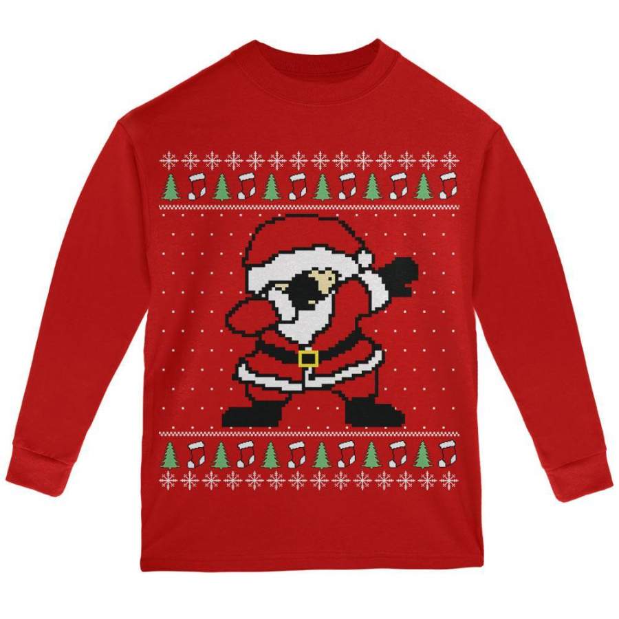 Ugly Christmas Sweater Dabbing Santa Claus Youth Long Sleeve T Shirt