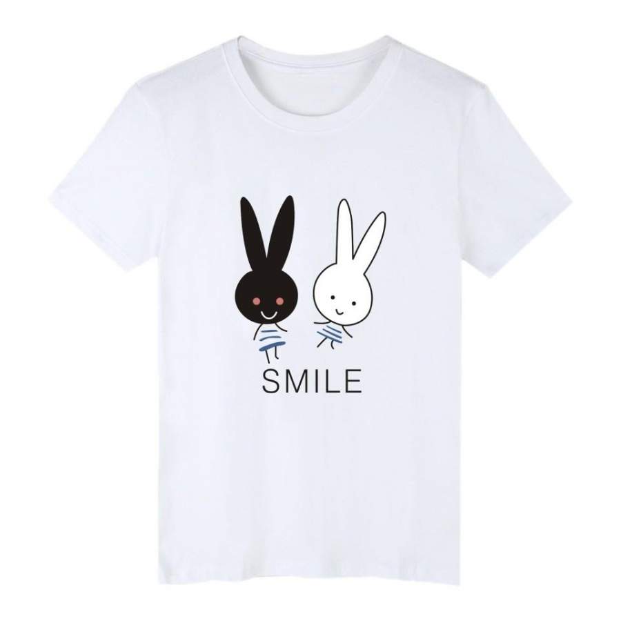 Kpop Kawaii Rabbit T-shirt Men Top Short Sleeve Casual Anime Kpop Style T Shirt Men Cotton Female Clothes