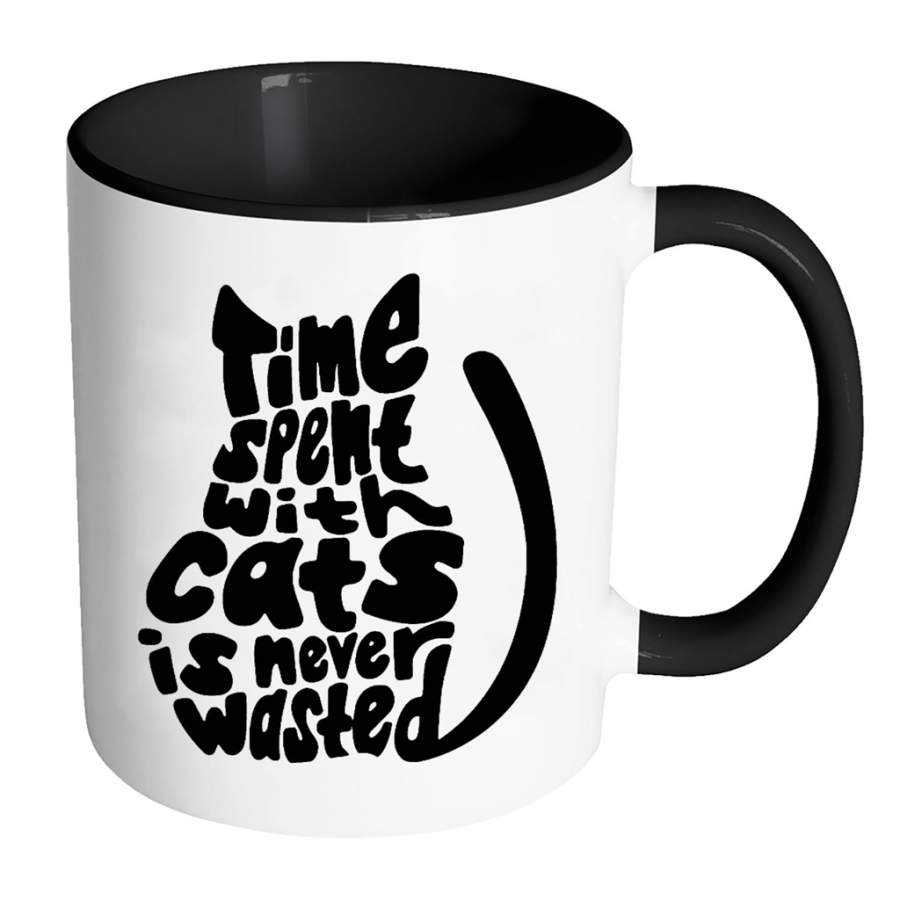 Time Spent With Cats Is Never Wasted, Cat Lover, Kitten Lover – Full-Wrap Coffee Colors Accent Mug