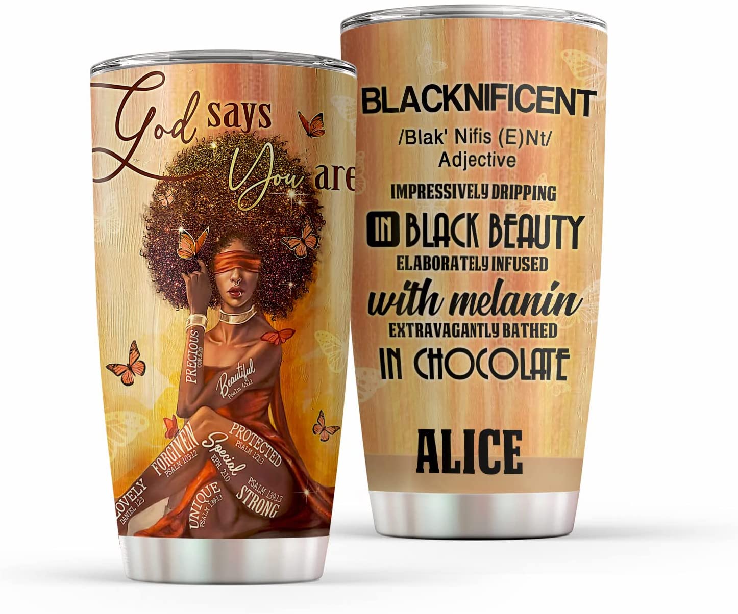 Blacknificent Denifition Impressively Dripping In Black Beauty Natural Afro Melanin Queen Personalized Stainless Steel Tumbler Gift For Wife Women Africa