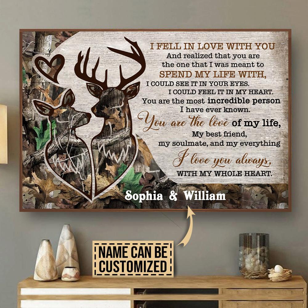 Aeticon Gifts Personalized Deer Couple Camo I Fell In Love Canvas Mom Dad Gift Home Decor