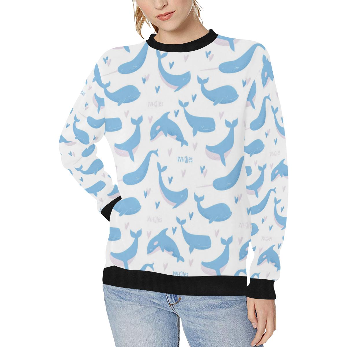 Blue whale pattern Women’s Crew Neck Sweatshirt