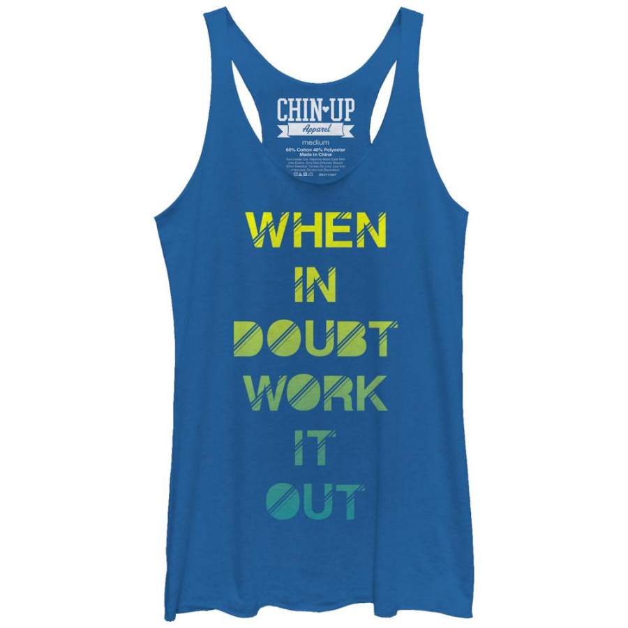 CHIN UP Women’s When in Doubt Work it Out  Racerback Tank Royal Blue Heather