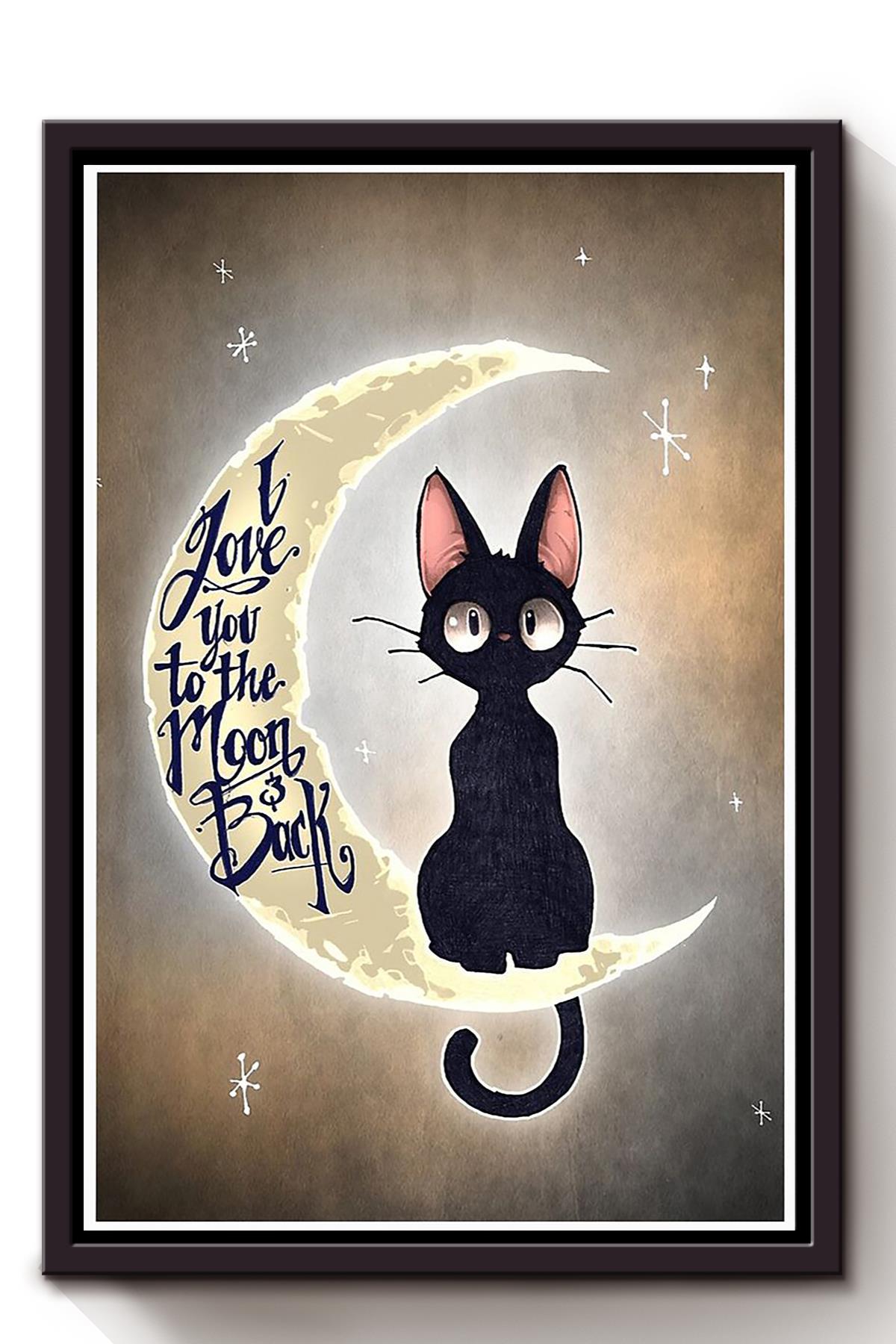 Cat I Love You To The Moon Back Animal Wall Art Gift For Cat Lover International Cat Day Kitten Foster Framed Canvas