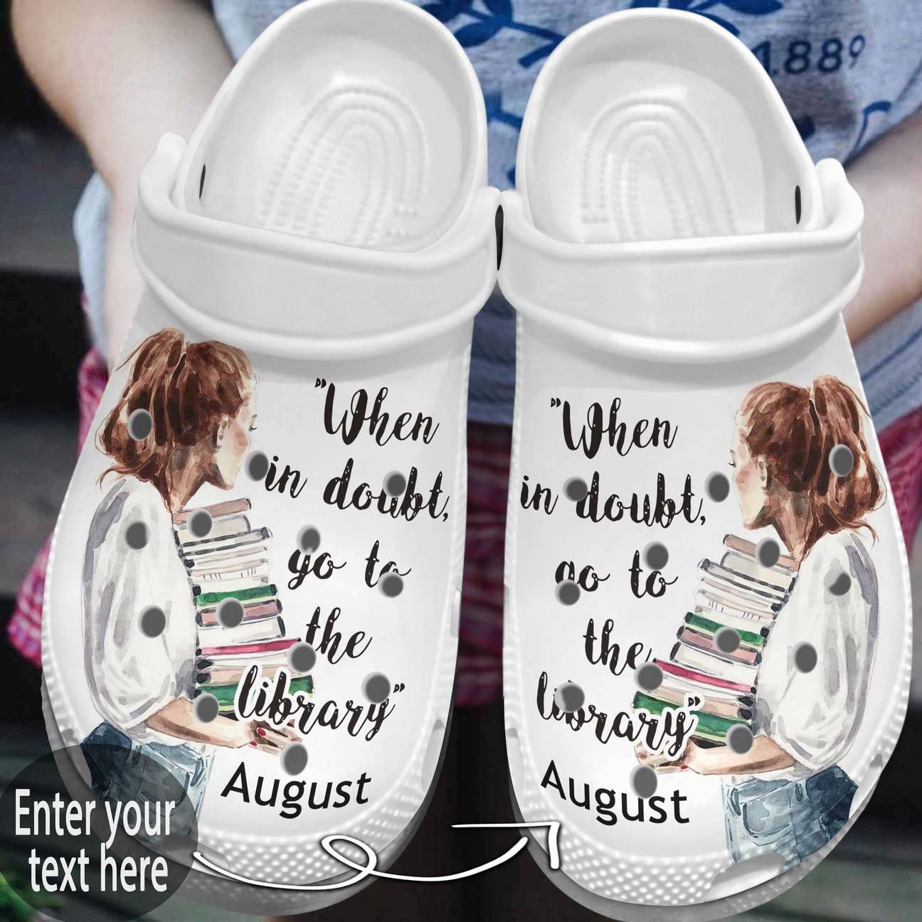 Reading Personalized Clog, Custom Name, Text, Color, Number Fashion Style For Women, Men, Kid, Print 3D When In Doubt, Go To The Library