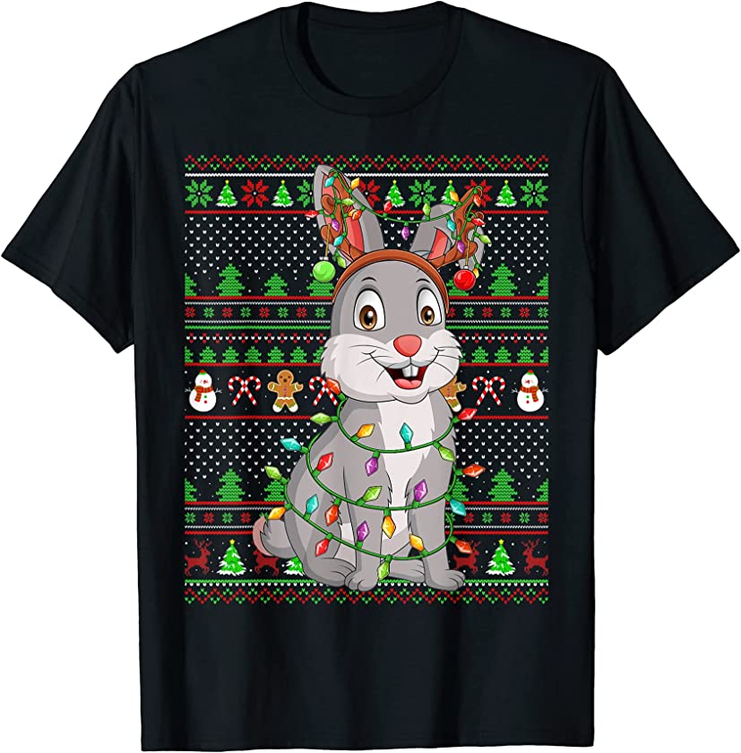 Ugly Xmas Sweater Style Lighting Bunny Christmas T-Shirt