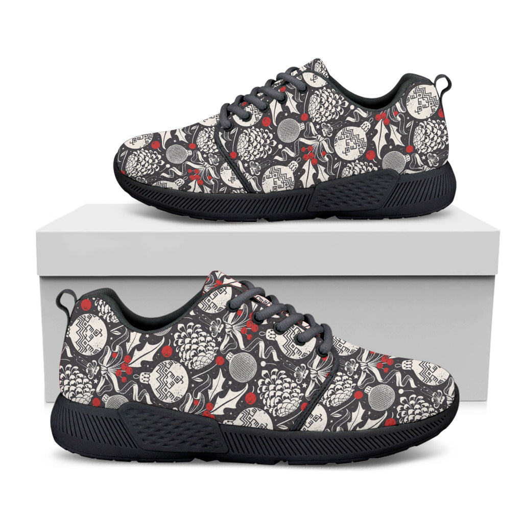 Vintage Christmas Decorations Print Black Athletic Shoes