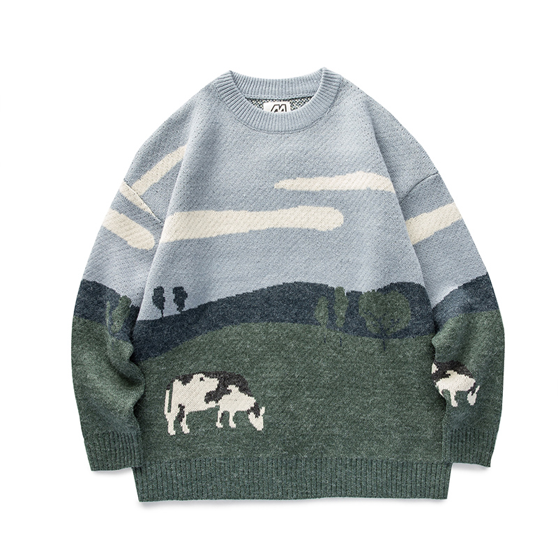 Unisex Korean Fashions Sweater Men Cows Vintage Winter Sweaters Pullover O-Neck Casual Harajuku Clothes alx