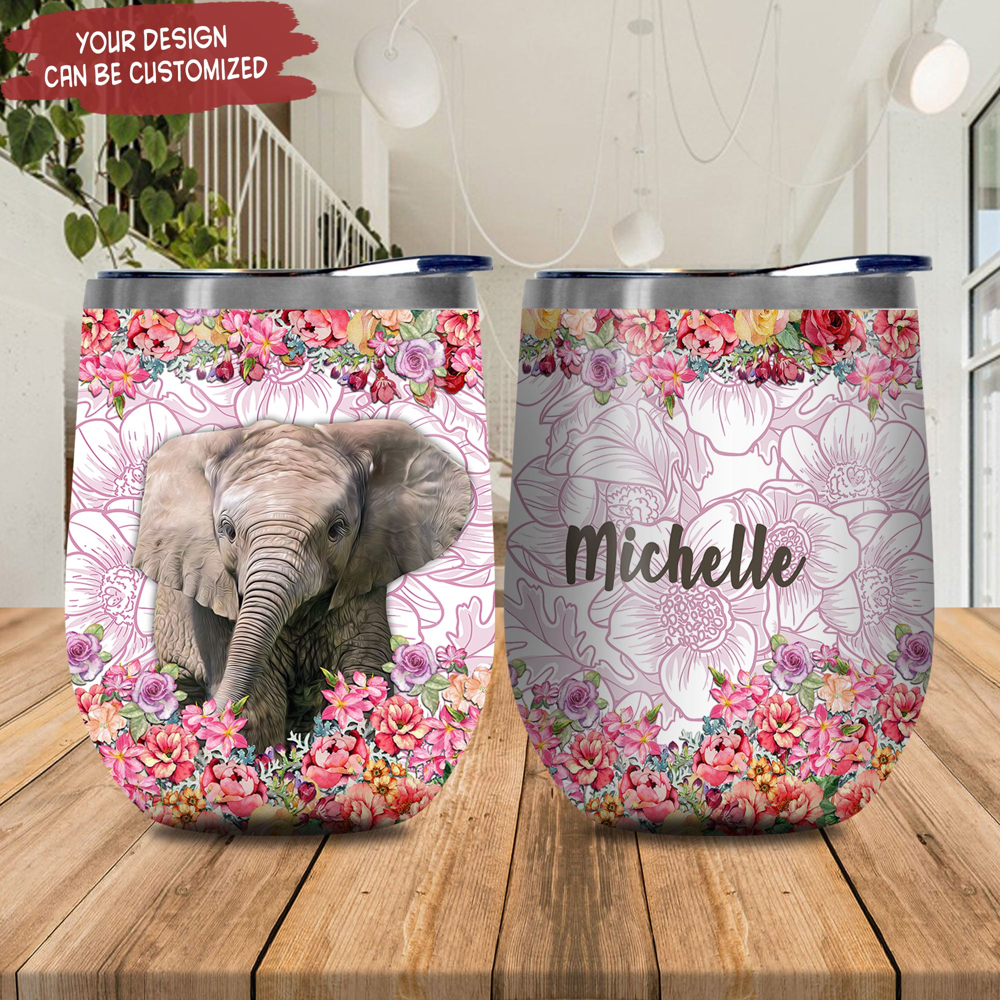 Personalized Elephant Flowers Dnm1901006Z Stainless Steel Wine Tumbler – Personalized Wine Tumbler