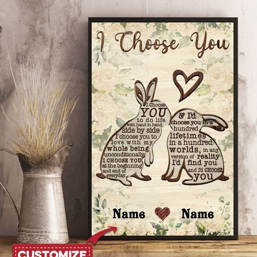 Bunny animals heart i choose you Home Living Room Wall Decor Vertical Poster Canvas G95