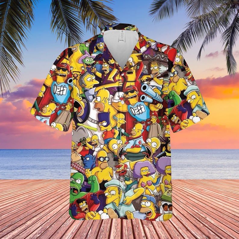 The Simpsons For Men And Women Graphic Print Short Sleeve Hawaii Casual Shirt Ha107301