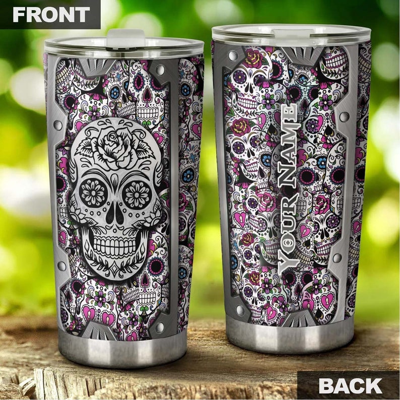 Sugar Skull Pink Metal Style Personalized Tumbler-Skull Tumbler-Skull Birthday Gift Christmas Gift Mother’S Day Gift