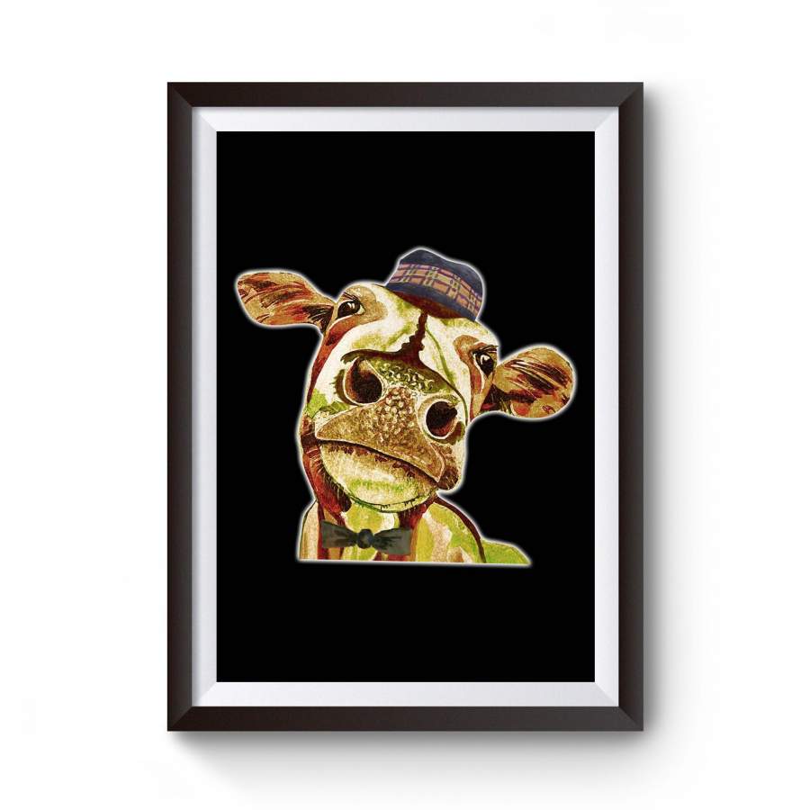 Vintage Cow Dictionary Art Farm Animal Gift For Farmer With Suit And Hat Funny Poster