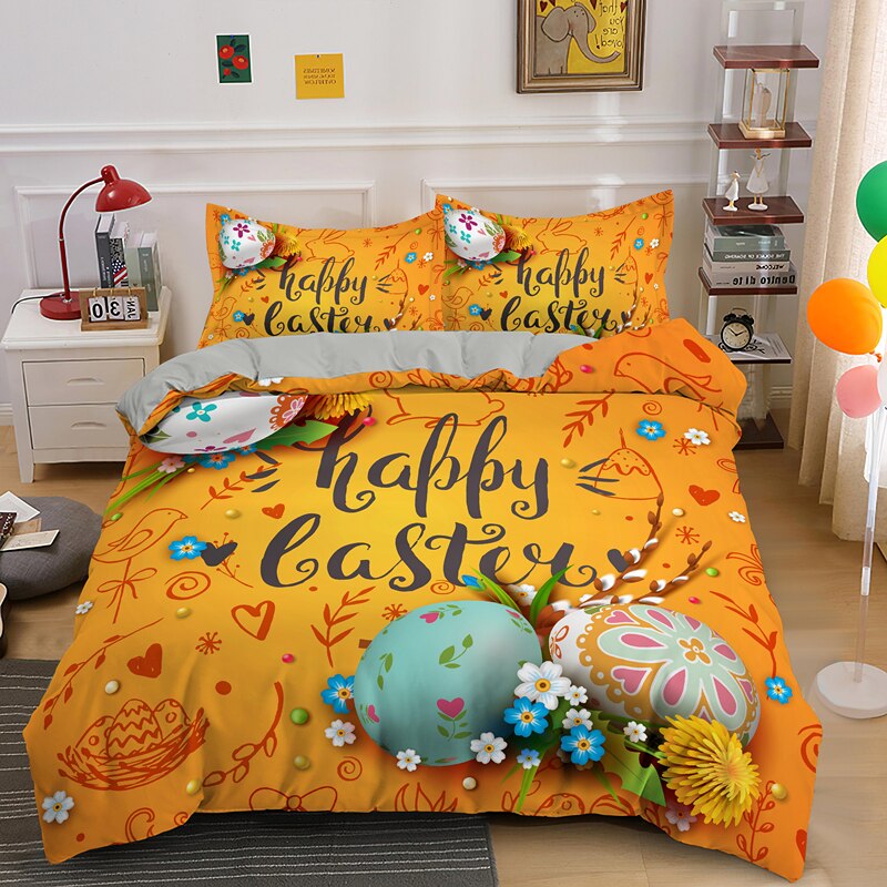 Cartoon 3D Rabbit Printed Bedding Set Easter Kids Queen King Size Duvet Cover Pillowcase For Home Bedroom Boho Decor