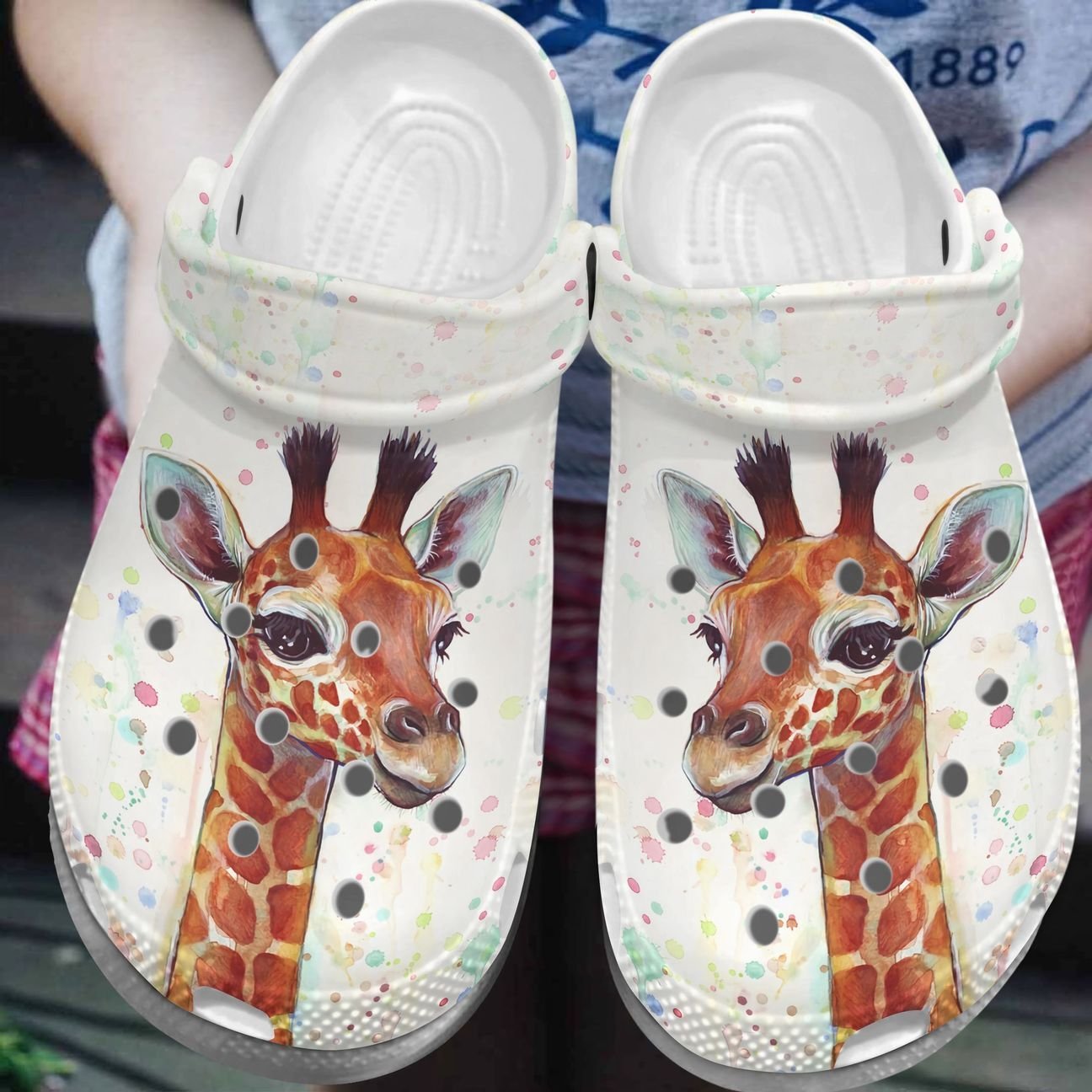 Giraffe Personalized Clog, Custom Name, Text, Color, Number Fashion Style For Women, Men, Kid, Print 3D Watercolor Giraffe