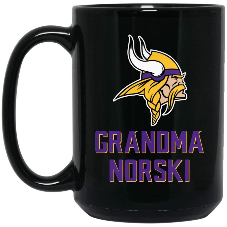 Minnesota Vikings Logo Purple-Yellow Grandma Norski BM15OZ 15 oz. Black Mug