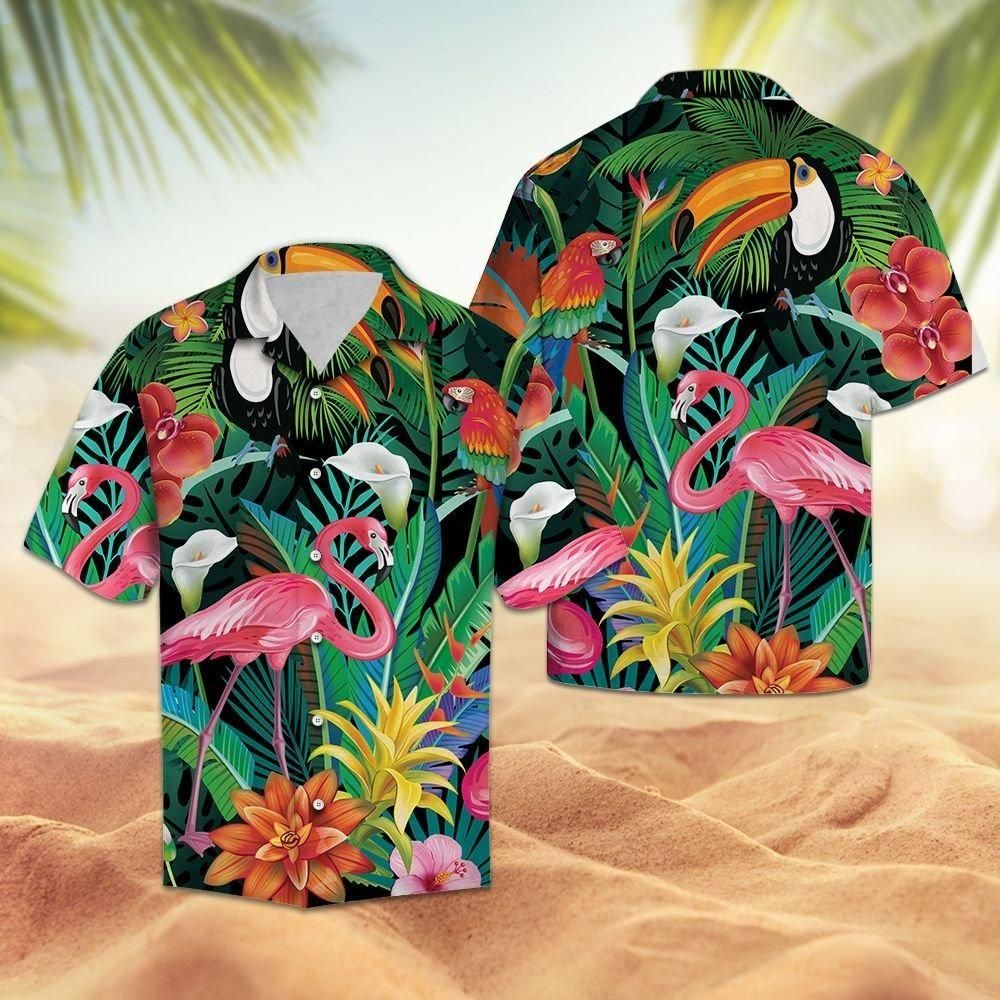 Tropical Bird Flamingo Aloha Hawaiian Shirt Colorful Short Sleeve Summer Beach Casual Shirt For Men And Women