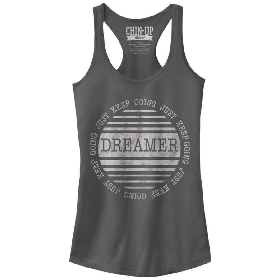 CHIN UP Junior’s Dreamer Just Keep Going  Racerback Tank Charcoal