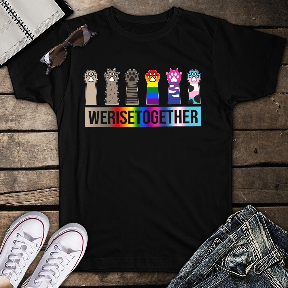 We Rise Together Gay Pride Cat Paw Print Kitten Lgbtq Ally Unisex T Shirt